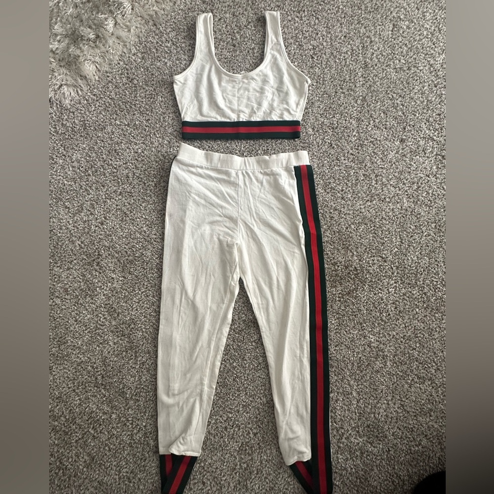 Stylish White Two-Piece Set with Striped Detail